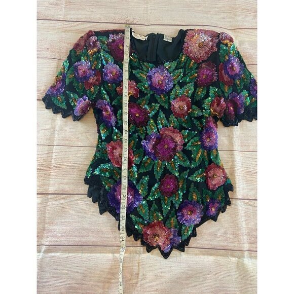 Vintage 80's Lawrence Kazar 100% Silk Sequin Blouse - Medium - Picture 3 of 13